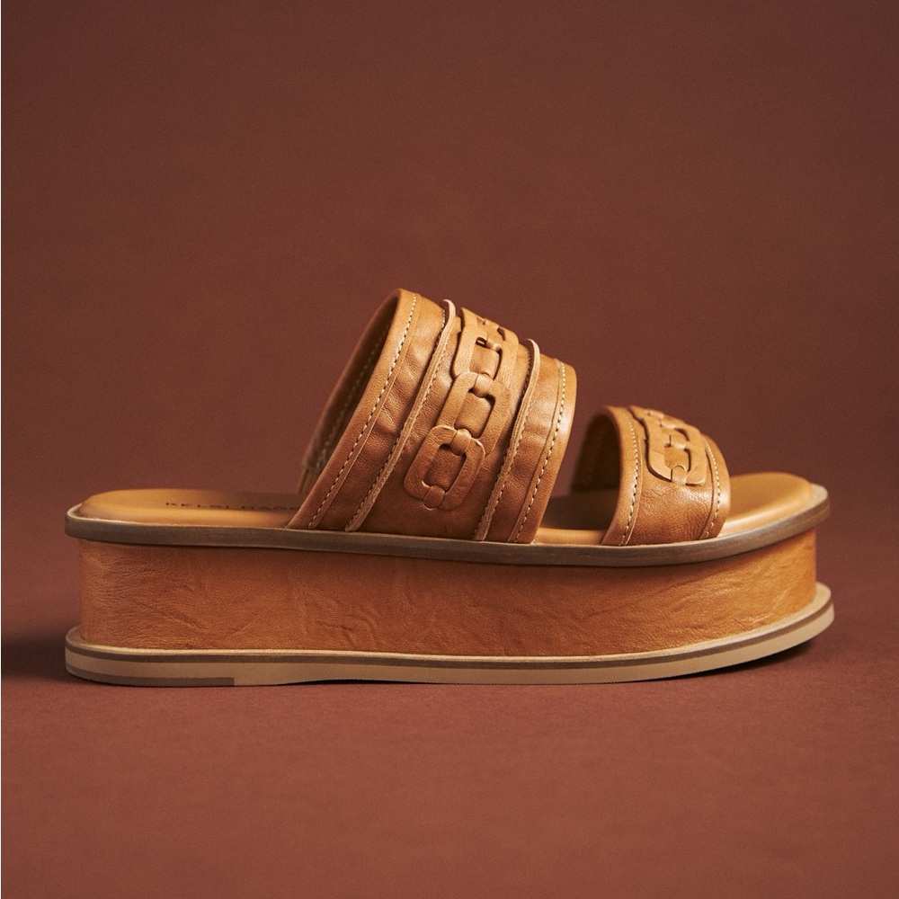 Kelsi Dagger Leather Platform Slide Sandals- Drift SIZE
